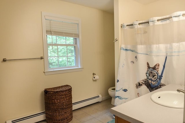 169 Lyman Rd, Berlin, MA 01503 - full bath with a baseboard radiator, vanity, tile patterned flooring, and a shower with shower curtain