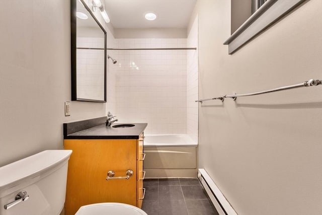 26 Stillman St Unit 4-5, Boston, MA 02113 - bathroom with baseboard heating, toilet, tile patterned flooring, vanity, and shower / washtub combination
