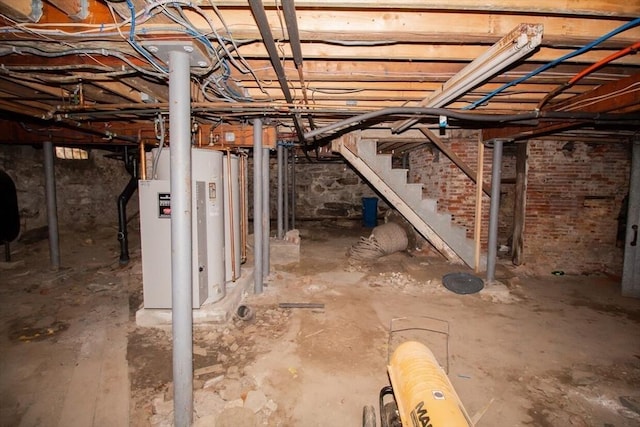 basement featuring water heater