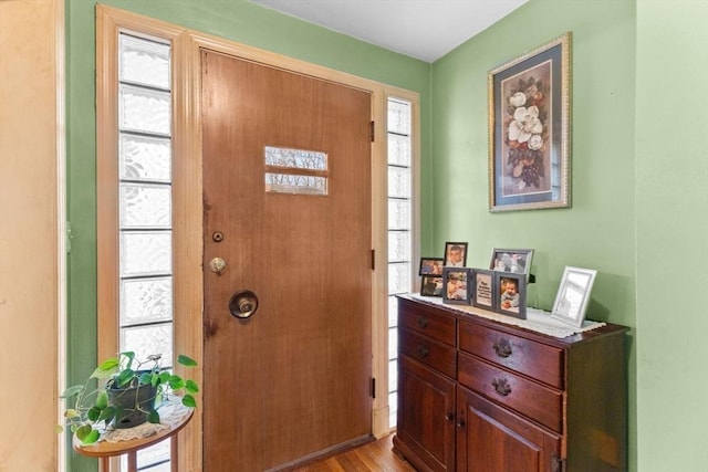 foyer entrance featuring wood finished floors