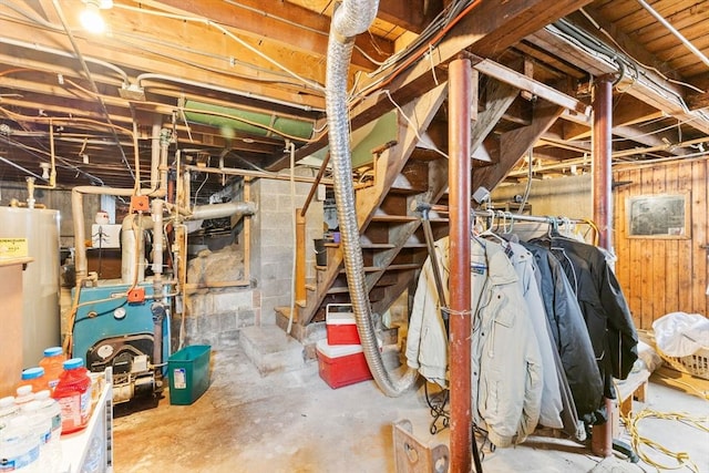 unfinished basement with a heating unit