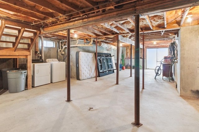 basement featuring washer and dryer