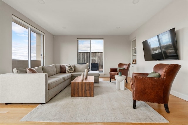 living room with a healthy amount of sunlight and light wood-type flooring