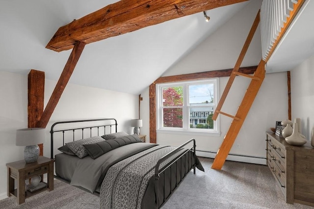 carpeted bedroom with a baseboard radiator