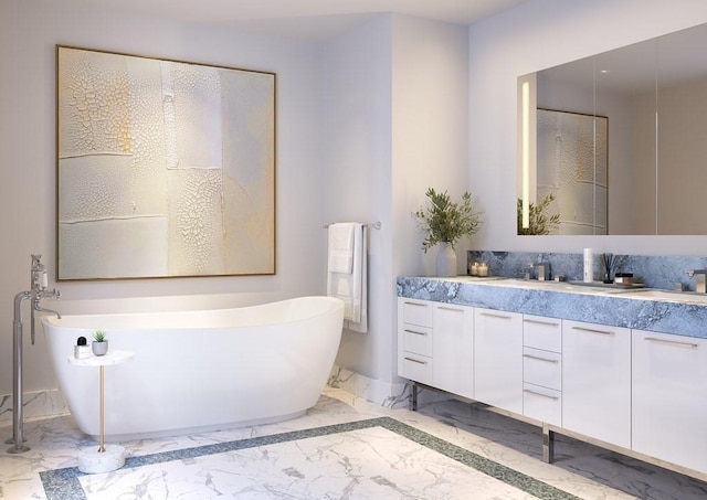 bathroom with vanity and a tub