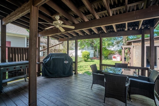 50 Duryea St, Springfield, MA 01104 - deck featuring a grill, outdoor dining space, and ceiling fan