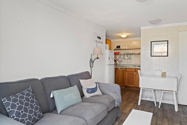 living area with dark wood-type flooring