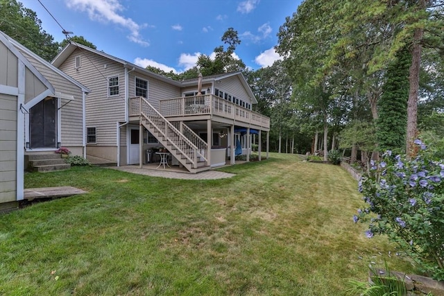 49 Edgewater Way, Wareham, MA 02571 - back of house featuring stairway, entry steps, a deck, a yard, and a patio
