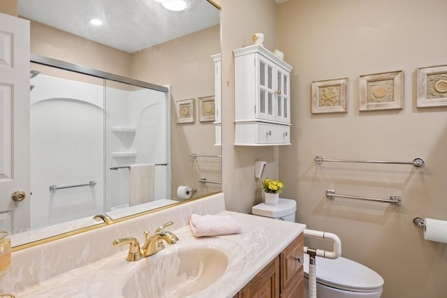 49 Edgewater Way, Wareham, MA 02571 - bathroom with toilet, vanity, and a shower with shower door