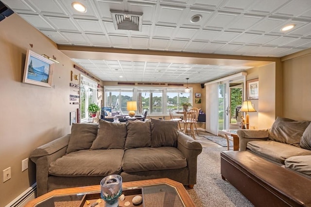 49 Edgewater Way, Wareham, MA 02571 - living area with recessed lighting, a baseboard radiator, and visible vents