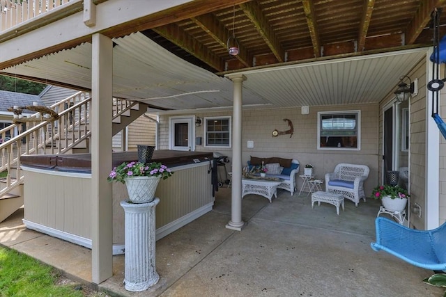 49 Edgewater Way, Wareham, MA 02571 - view of patio / terrace with stairway and a hot tub
