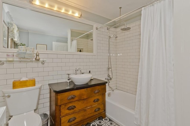 1142 Longmeadow St, Longmeadow, MA 01106 - bathroom with vanity, shower / tub combo with curtain, ornamental molding, and tile walls