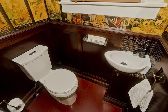 1142 Longmeadow St, Longmeadow, MA 01106 - half bath with vanity, wainscoting, tile patterned floors, and wallpapered walls