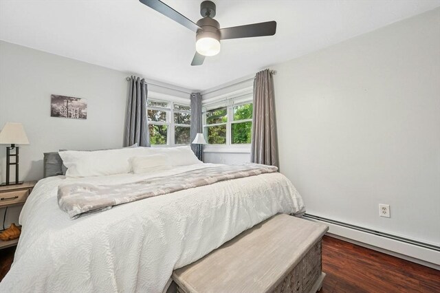 41 Dick Dr, Worcester, MA 01609 - bedroom featuring wood finished floors, a baseboard radiator, and ceiling fan