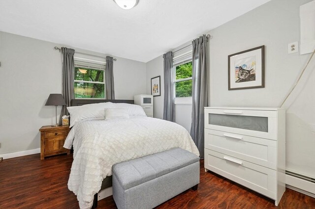 41 Dick Dr, Worcester, MA 01609 - bedroom with dark wood-style flooring, baseboard heating, and baseboards