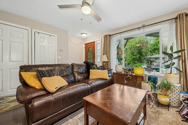 41 Dick Dr, Worcester, MA 01609 - living room featuring ceiling fan