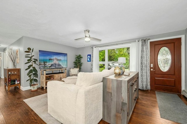 41 Dick Dr, Worcester, MA 01609 - living area featuring dark wood-style floors, ceiling fan, and baseboards