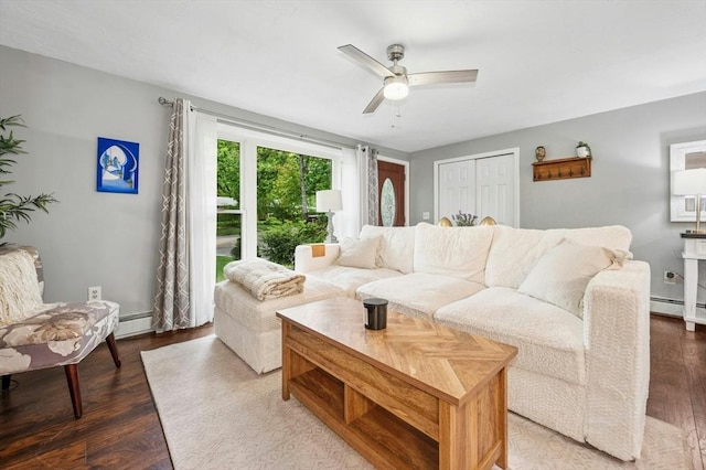 41 Dick Dr, Worcester, MA 01609 - living area featuring ceiling fan, wood finished floors, and baseboard heating