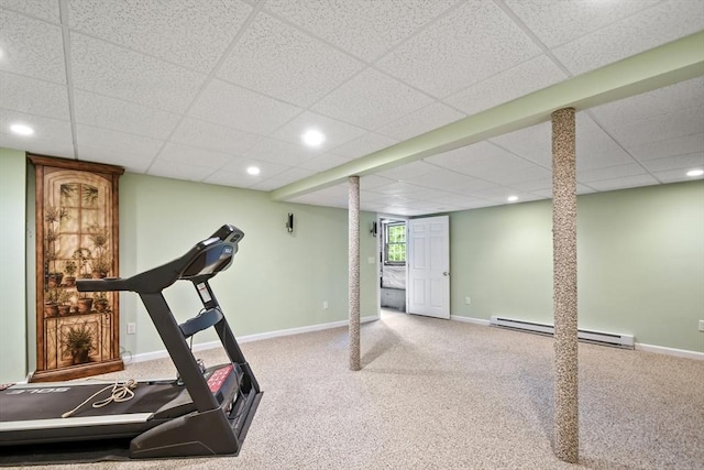17 Sean Mikeal Way, Grafton, MA 01519 - exercise area with baseboard heating, baseboards, a drop ceiling, recessed lighting, and carpet floors