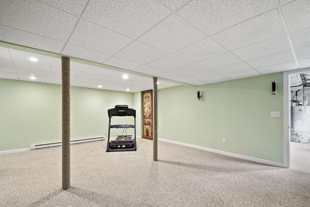 17 Sean Mikeal Way, Grafton, MA 01519 - finished below grade area featuring water heater, carpet, recessed lighting, a paneled ceiling, and a baseboard radiator