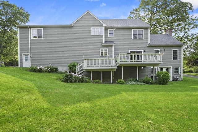 17 Sean Mikeal Way, Grafton, MA 01519 - back of house with a wooden deck, a yard, and a chimney