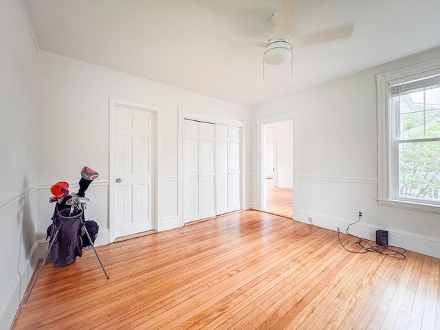 19 Center St, Weymouth, MA 02189 - unfurnished bedroom with light wood-style flooring and a ceiling fan