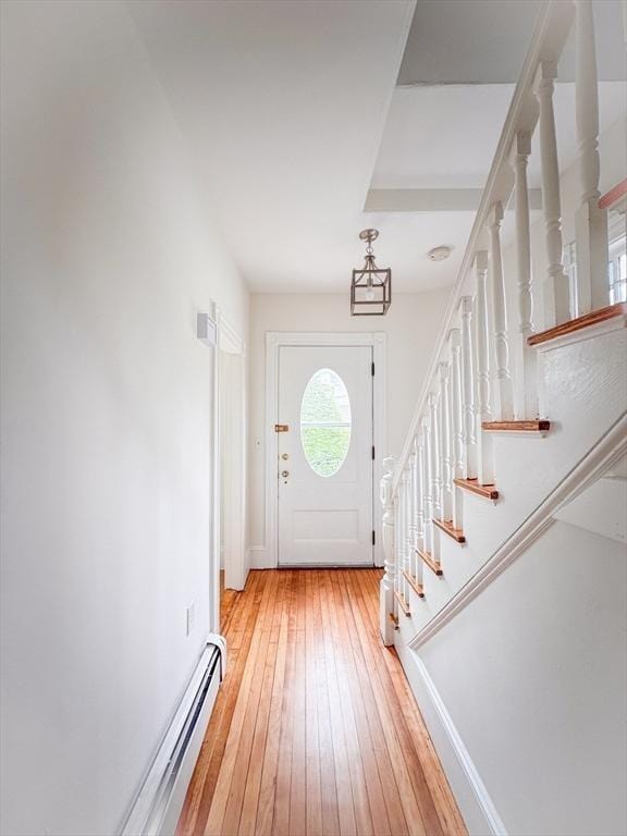 19 Center St, Weymouth, MA 02189 - entrance foyer with light wood-type flooring, stairway, and baseboard heating