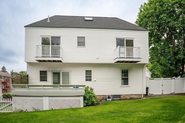 19 Center St, Weymouth, MA 02189 - rear view of house with a balcony, a gate, roof with shingles, and a deck