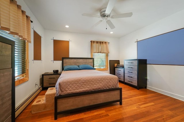 329 Brooklawn Ave, New Bedford, MA 02745 - bedroom featuring baseboard heating, light wood-type flooring, baseboards, recessed lighting, and ceiling fan