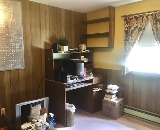 46 Mill Rd, Dudley, MA 01571 - home office featuring wooden walls, baseboard heating, and wainscoting