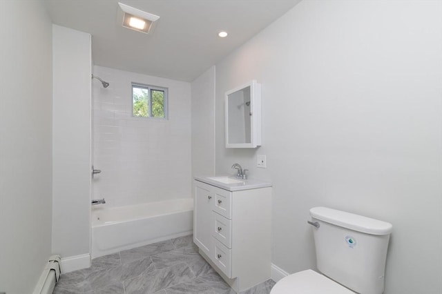 7 Cliff St, Attleboro, MA 02703 - full bathroom featuring a baseboard heating unit, vanity, shower / bathtub combination, and recessed lighting