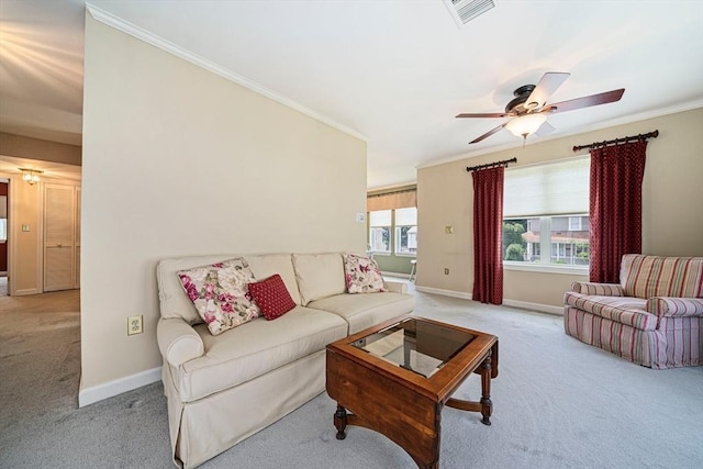 37 Hastings St Unit 207, Boston, MA 02132 - living room featuring light colored carpet, ornamental molding, and a ceiling fan