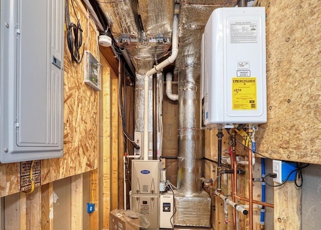 utilities featuring electric panel and water heater