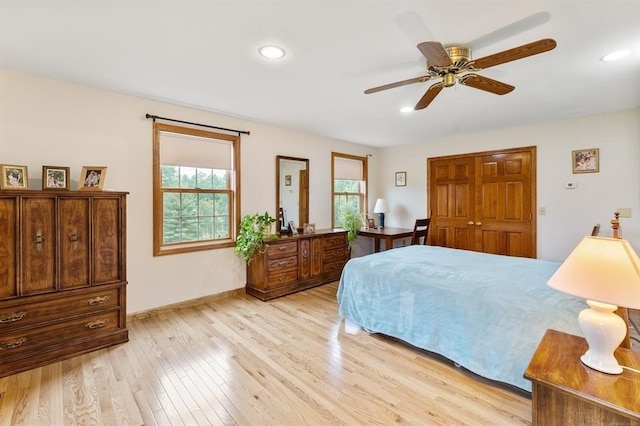 39 Grey Fox Lndg, Woodstock, CT 06281 - bedroom featuring light wood-type flooring, recessed lighting, and a ceiling fan