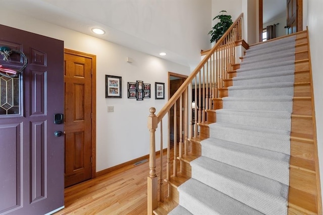 39 Grey Fox Lndg, Woodstock, CT 06281 - foyer entrance with stairway, light wood-type flooring, and recessed lighting