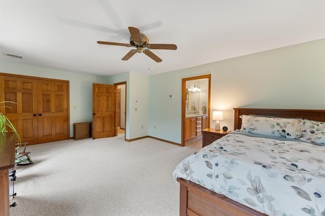 39 Grey Fox Lndg, Woodstock, CT 06281 - bedroom with light carpet, a ceiling fan, and ensuite bath