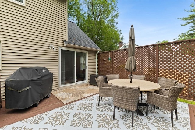45 S Elm St, West Bridgewater, MA 02379 - view of patio / terrace featuring a grill, outdoor dining space, and a wooden deck