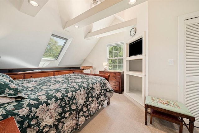 771 Ferry St, Marshfield, MA 02050 - carpeted bedroom with lofted ceiling, a skylight, recessed lighting, and a closet