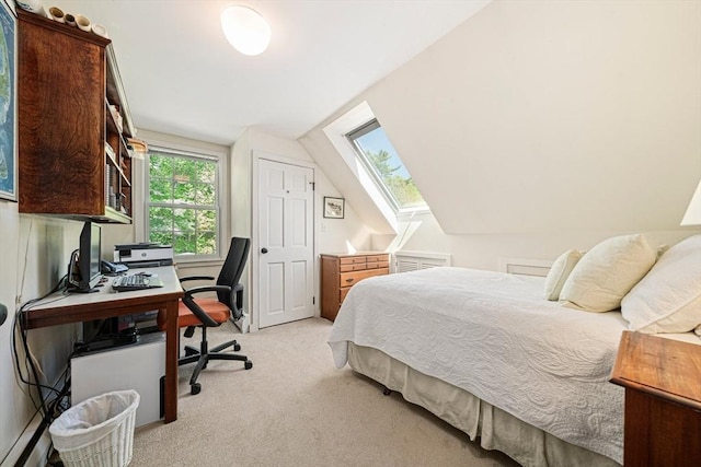 771 Ferry St, Marshfield, MA 02050 - bedroom featuring a skylight, light colored carpet, lofted ceiling, and an office area