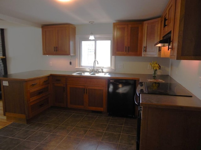 kitchen with sink, pendant lighting, dishwasher, and stove