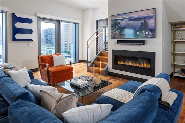 living room with wood-type flooring