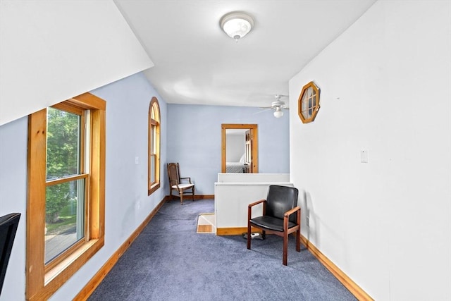 67 Greenfield Ln, Scituate, MA 02066 - sitting room featuring baseboards, carpet floors, and ceiling fan