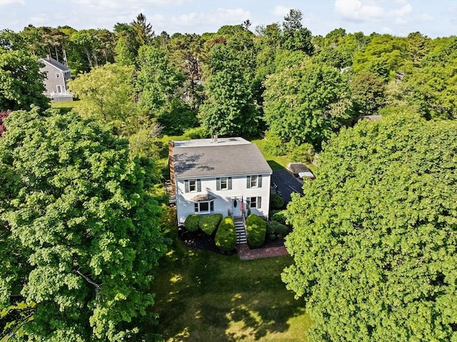 67 Greenfield Ln, Scituate, MA 02066 - view from above of property with a heavily wooded area