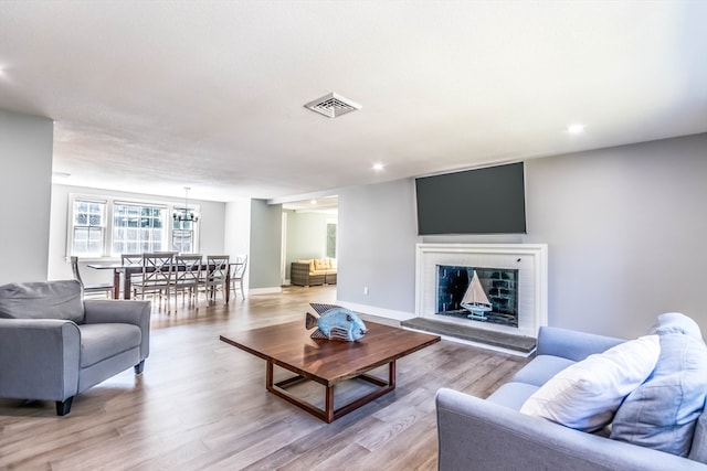 living room featuring light wood-type flooring