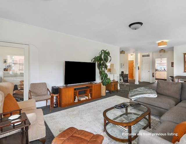 living room featuring carpet flooring