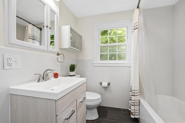 6 Cherry Ridge Rd, Acton, MA 01720 - bathroom featuring tile walls, vanity, shower / bathtub combination with curtain, and tile patterned floors