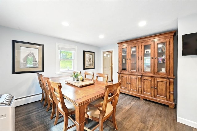 77 Marblehead St, North Reading, MA 01864 - dining space featuring baseboard heating, dark wood finished floors, recessed lighting, and baseboards