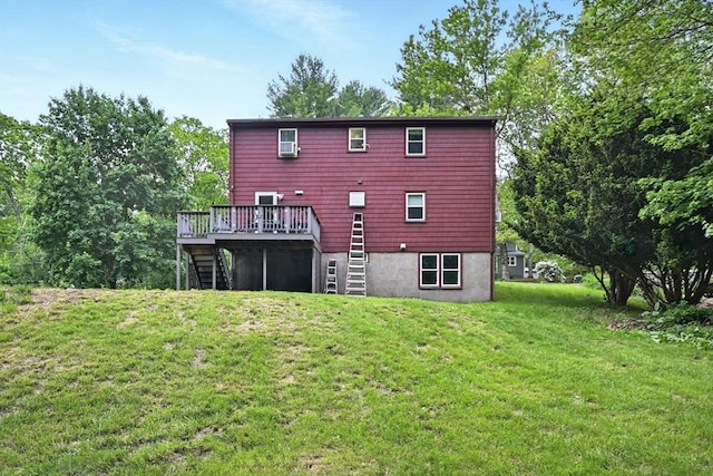 77 Marblehead St, North Reading, MA 01864 - back of house featuring stairs, a deck, and a lawn