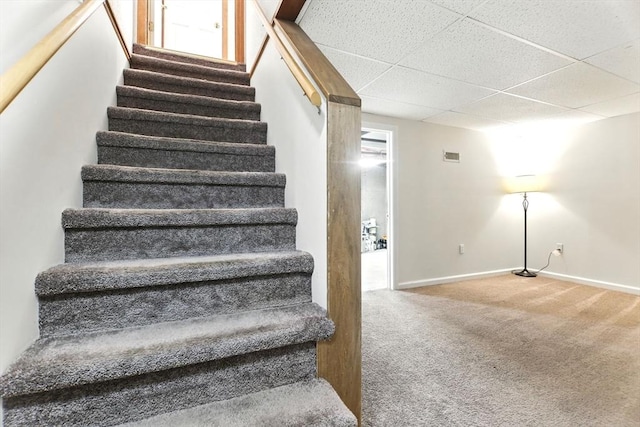 150 Hillside Rd Unit 2, Westfield, MA 01085 - stairway featuring carpet floors, baseboards, and a drop ceiling