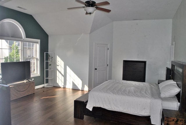 11 Rockingham Dr Unit 11, Tewksbury, MA 01876 - bedroom with wood finished floors, vaulted ceiling, baseboards, and a ceiling fan